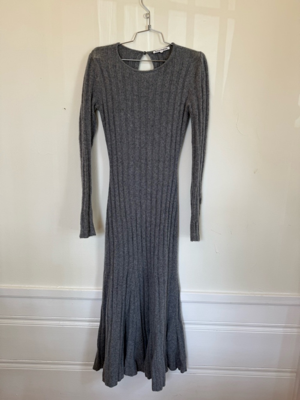 Reformation Gray Ribbed Long Sleeve Knit Dress
